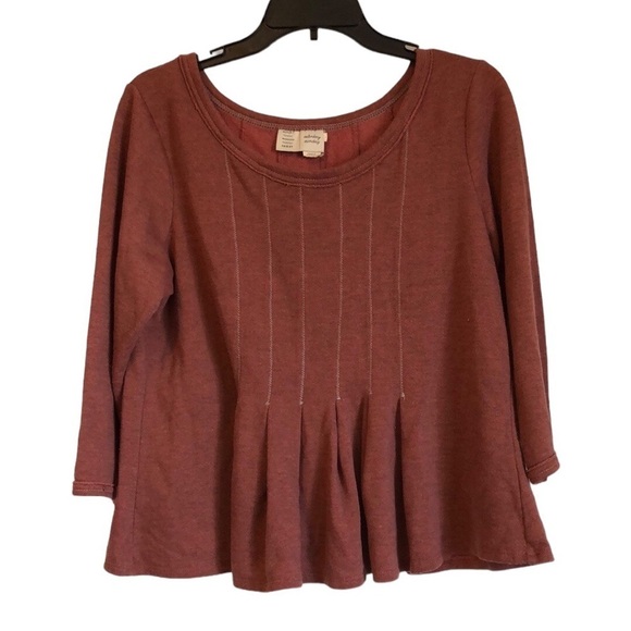 Anthropologie Sweaters - Anthropologie Womens Mid-Sleeve Crop Sweater Sz L Peplum Pleats Red Black Casual